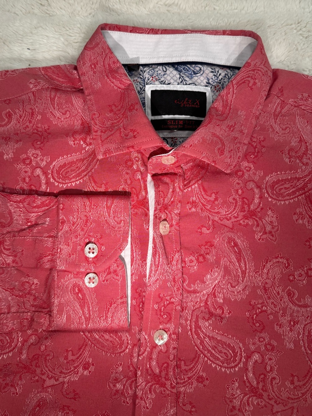 Eight X Slim Fit Red Paisley Button-Up Shirt